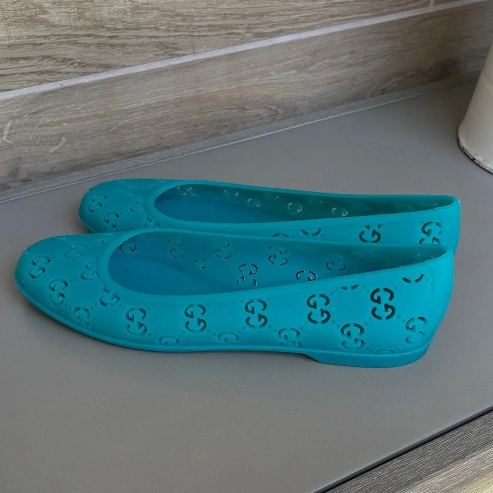 Authentic Gucci Teal GG  Rubber Jelly Ballet Flats EU 40 (US 9.5–10) NIB - Picture 11 of 16